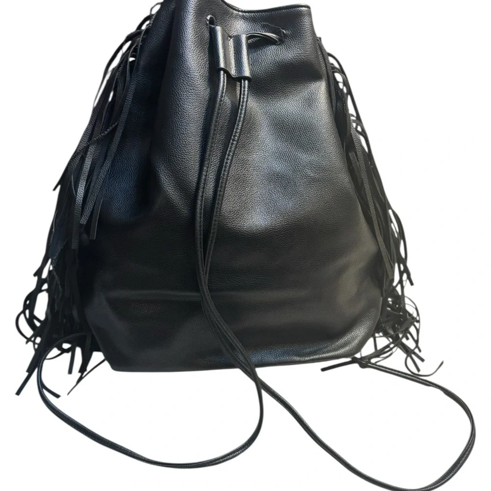 Victoria's Secret Backpack Tote Limited Edition Black Fringe Faux Leather